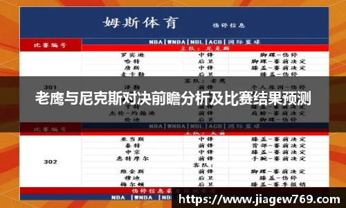 老鹰与尼克斯对决前瞻分析及比赛结果预测